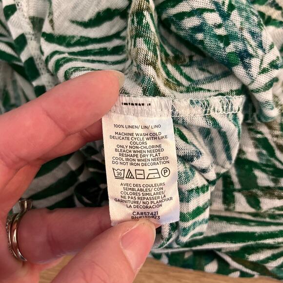 Loft 100% Linen Palm Leaf Print Short Sleeve Tee Size Small Green Tropical Beach - Picture 4 of 6